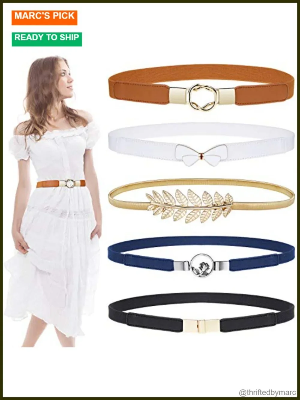 5 Pack Skinny PU Leather Stretch Belts for Women